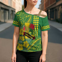 Personalised Hawaii Leilehua High School Cross Shoulder Shirt Tribal Tattoo With Hibiscus Flowers