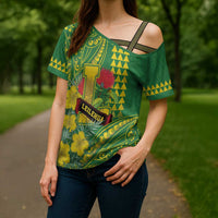 Personalised Hawaii Leilehua High School Cross Shoulder Shirt Tribal Tattoo With Hibiscus Flowers