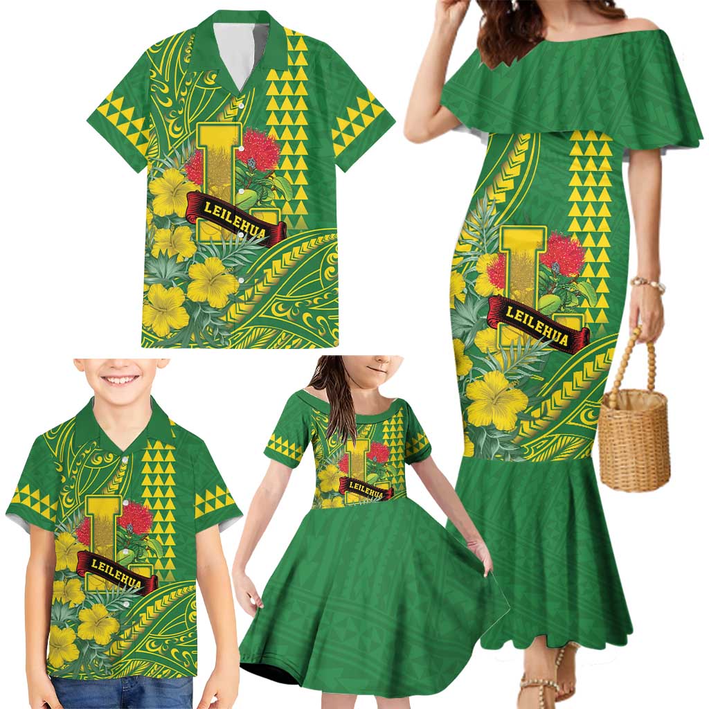 Personalised Hawaii Leilehua High School Family Matching Mermaid Dress and Hawaiian Shirt Tribal Tattoo With Hibiscus Flowers LT05 - Polynesian Pride