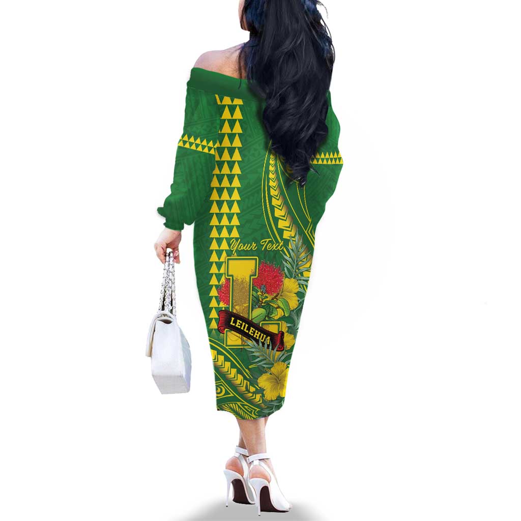 Personalised Hawaii Leilehua High School Family Matching Off The Shoulder Long Sleeve Dress and Hawaiian Shirt Tribal Tattoo With Hibiscus Flowers LT05 - Polynesian Pride