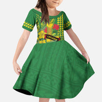 Personalised Hawaii Leilehua High School Family Matching Off Shoulder Maxi Dress and Hawaiian Shirt Tribal Tattoo With Hibiscus Flowers LT05 Daughter's Dress Green - Polynesian Pride
