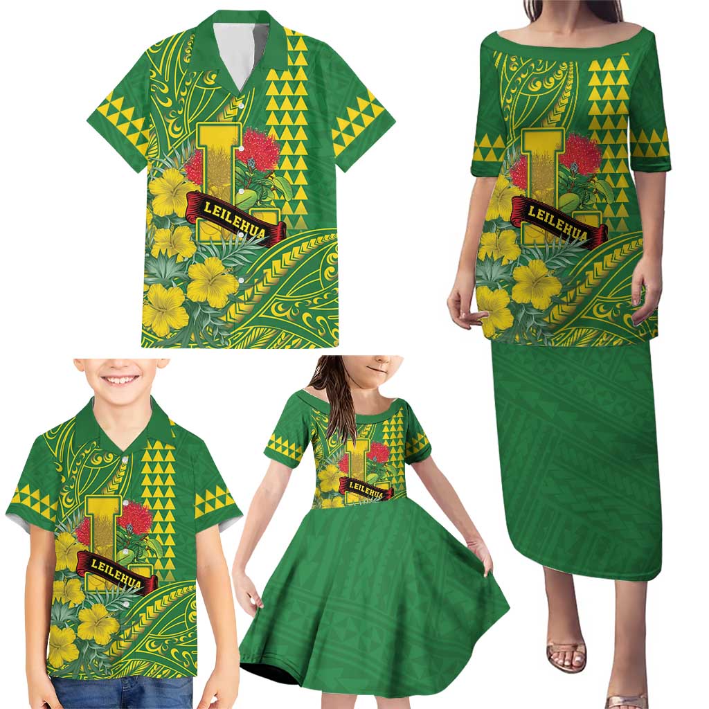 Personalised Hawaii Leilehua High School Family Matching Puletasi and Hawaiian Shirt Tribal Tattoo With Hibiscus Flowers