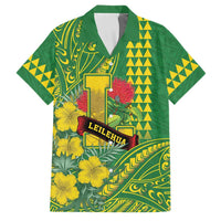 Personalised Hawaii Leilehua High School Family Matching Puletasi and Hawaiian Shirt Tribal Tattoo With Hibiscus Flowers LT05 Dad's Shirt - Short Sleeve Green - Polynesian Pride