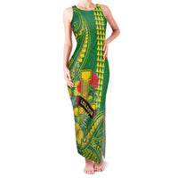 Personalised Hawaii Leilehua High School Family Matching Tank Maxi Dress and Hawaiian Shirt Tribal Tattoo With Hibiscus Flowers LT05 Mom's Dress Green - Polynesian Pride