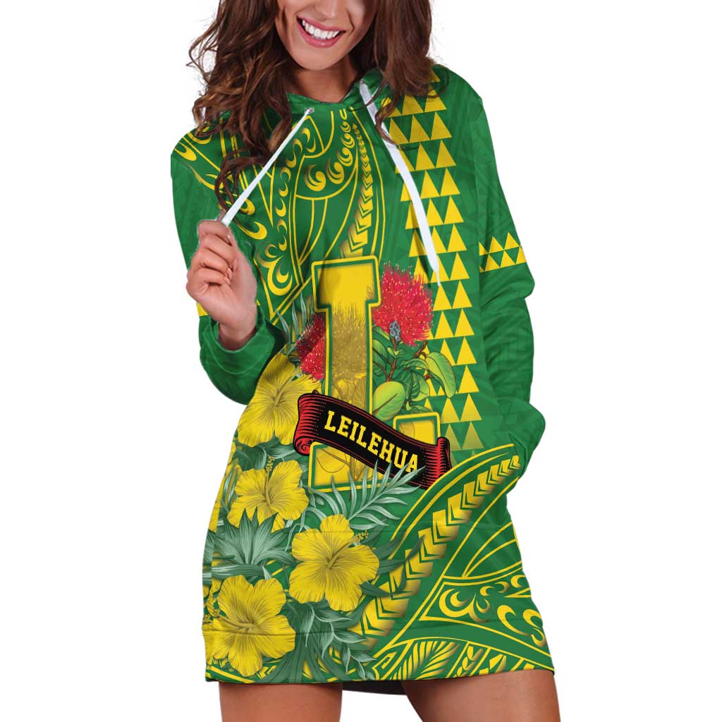 Personalised Hawaii Leilehua High School Hoodie Dress Tribal Tattoo With Hibiscus Flowers LT05 Green - Polynesian Pride