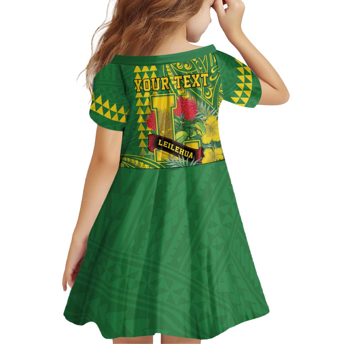 Personalised Hawaii Leilehua High School Kid Short Sleeve Dress Tribal Tattoo With Hibiscus Flowers LT05 - Polynesian Pride