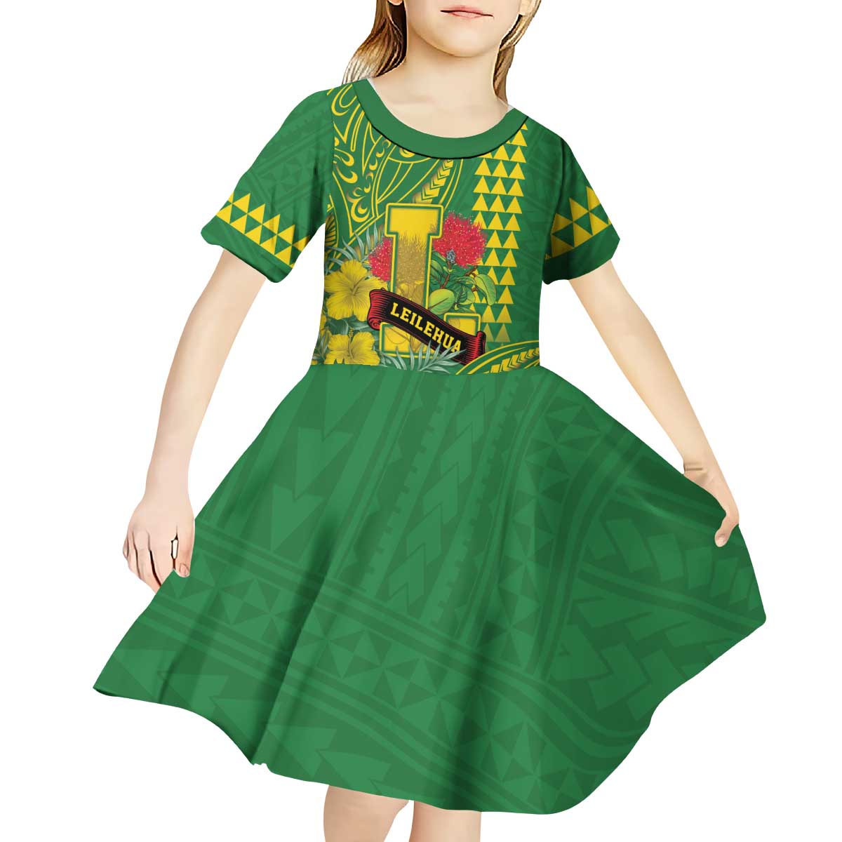 Personalised Hawaii Leilehua High School Kid Short Sleeve Dress Tribal Tattoo With Hibiscus Flowers LT05 - Polynesian Pride