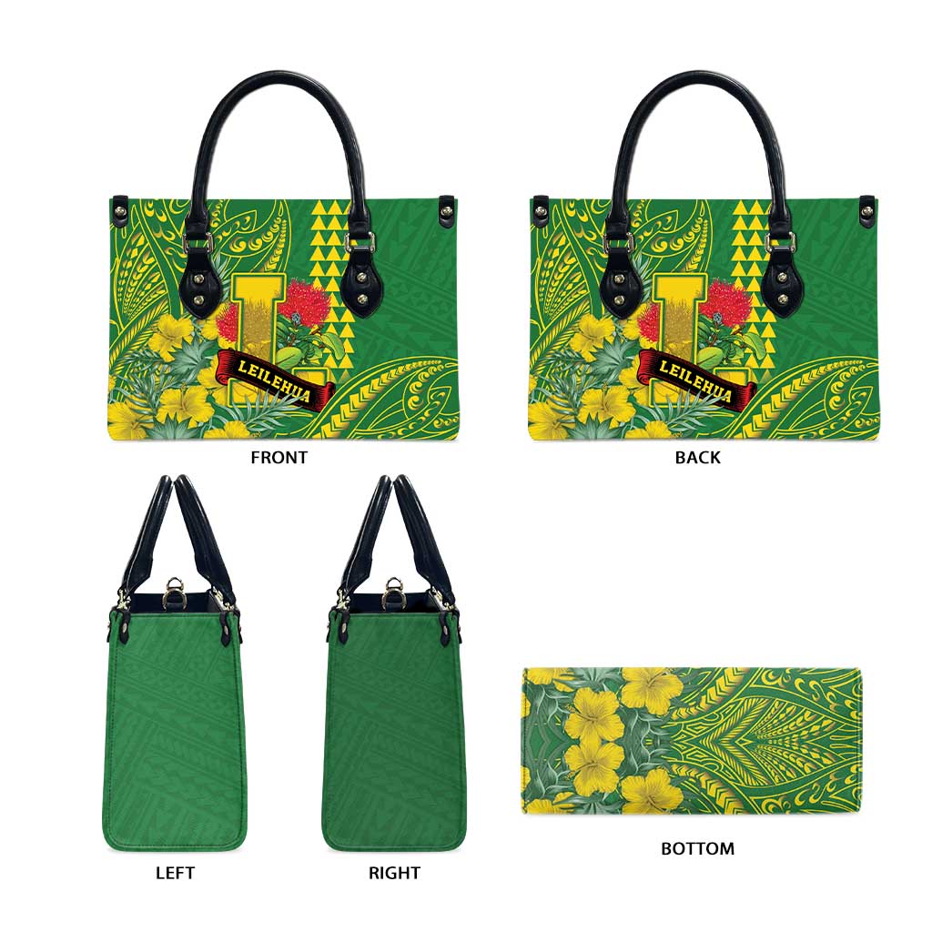 Hawaii Leilehua High School Leather Bag Tribal Tattoo With Hibiscus Flowers