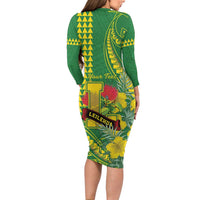 Personalised Hawaii Leilehua High School Long Sleeve Bodycon Dress Tribal Tattoo With Hibiscus Flowers LT05 - Polynesian Pride