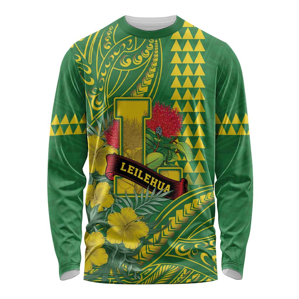 Personalised Hawaii Leilehua High School Long Sleeve Shirt Tribal Tattoo With Hibiscus Flowers