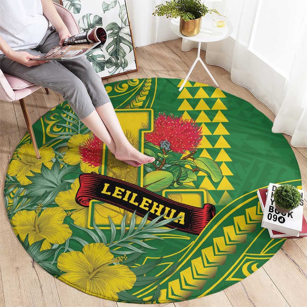 Hawaii Leilehua High School Round Carpet Tribal Tattoo With Hibiscus Flowers