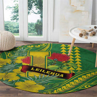 Hawaii Leilehua High School Round Carpet Tribal Tattoo With Hibiscus Flowers