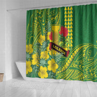 Hawaii Leilehua High School Shower Curtain Tribal Tattoo With Hibiscus Flowers