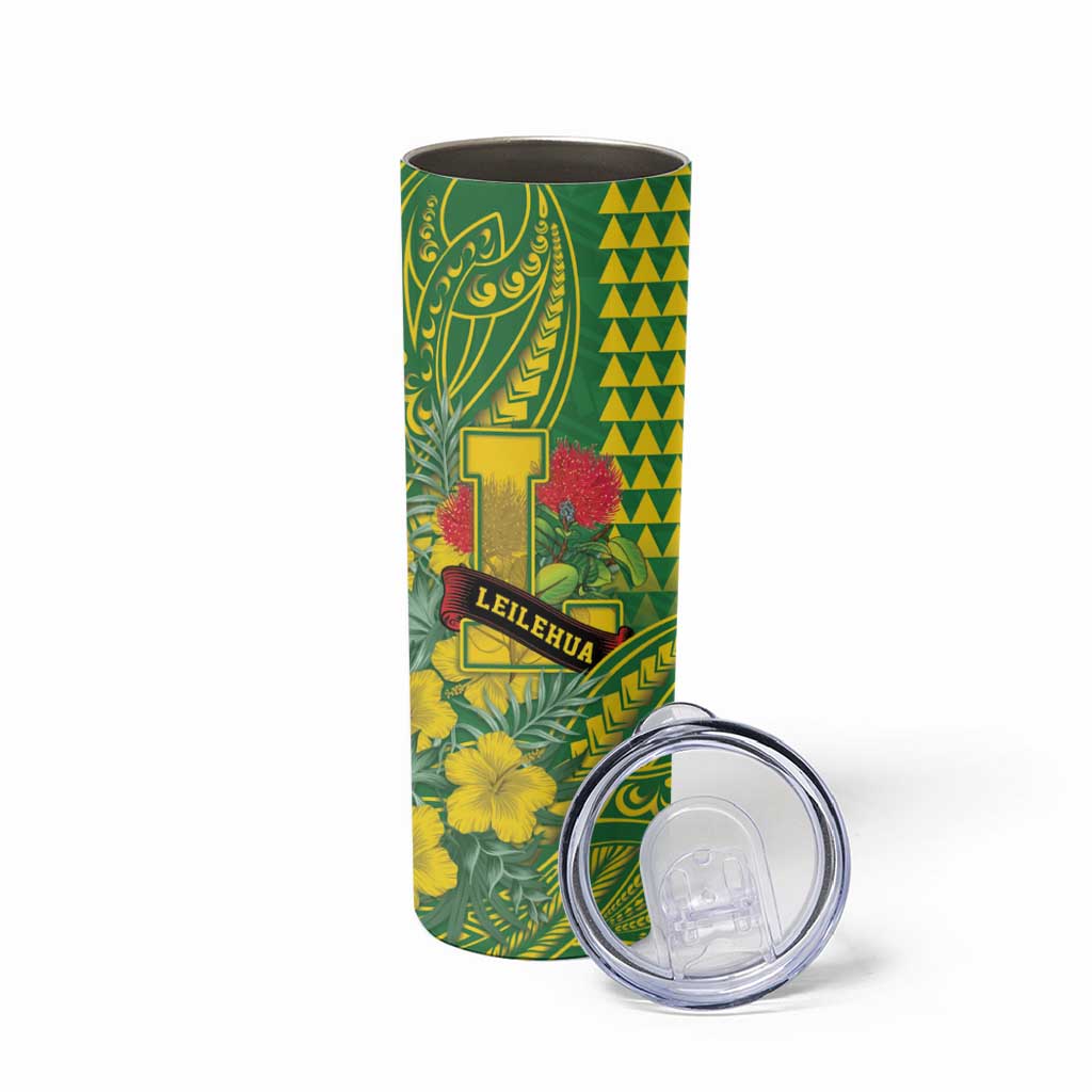 Personalised Hawaii Leilehua High School Skinny Tumbler Tribal Tattoo With Hibiscus Flowers LT05 - Polynesian Pride