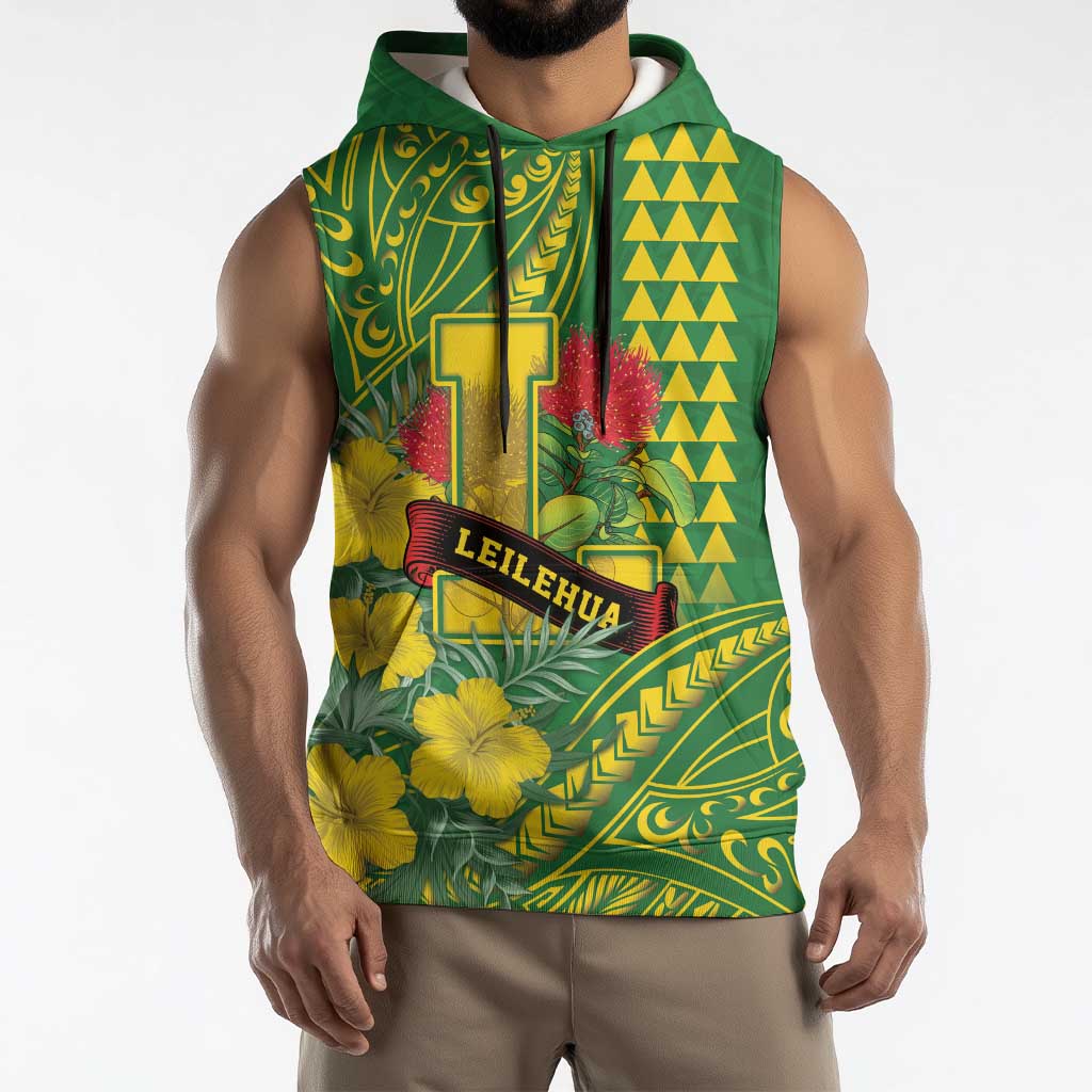 Personalised Hawaii Leilehua High School Sleeveless Hoodie Tribal Tattoo With Hibiscus Flowers LT05 - Polynesian Pride
