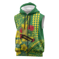 Personalised Hawaii Leilehua High School Sleeveless Zip Hoodie Tribal Tattoo With Hibiscus Flowers LT05 Green - Polynesian Pride