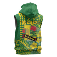 Personalised Hawaii Leilehua High School Sleeveless Zip Hoodie Tribal Tattoo With Hibiscus Flowers LT05 - Polynesian Pride