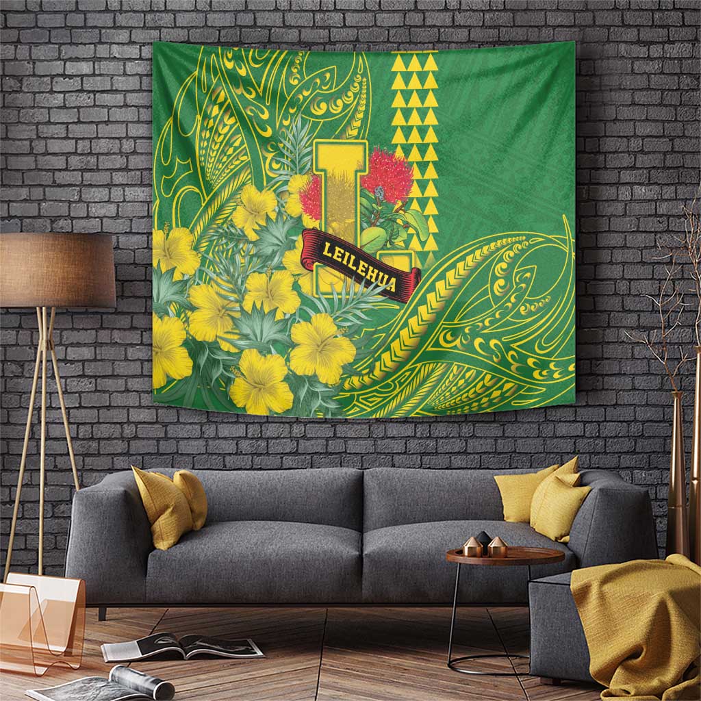 Hawaii Leilehua High School Tapestry Tribal Tattoo With Hibiscus Flowers