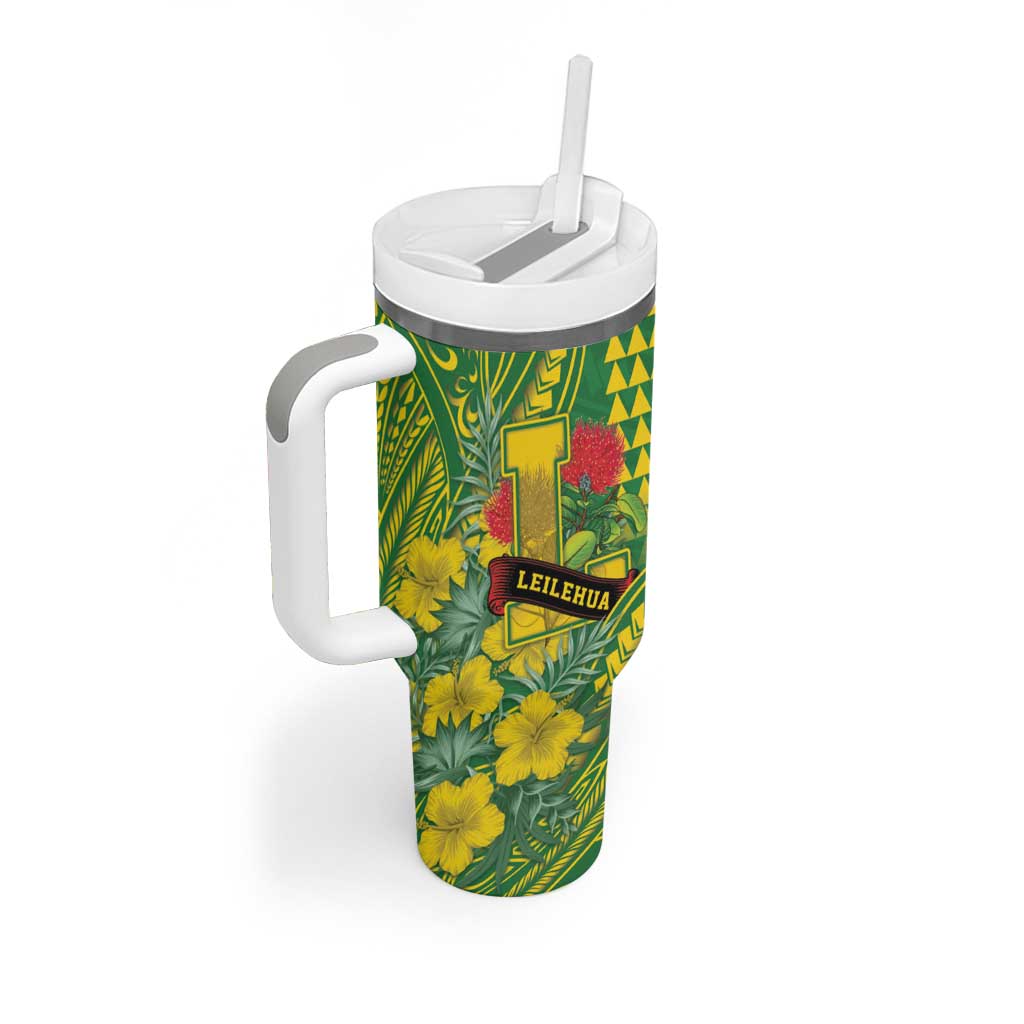 Personalised Hawaii Leilehua High School Tumbler With Handle Tribal Tattoo With Hibiscus Flowers