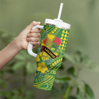 Personalised Hawaii Leilehua High School Tumbler With Handle Tribal Tattoo With Hibiscus Flowers