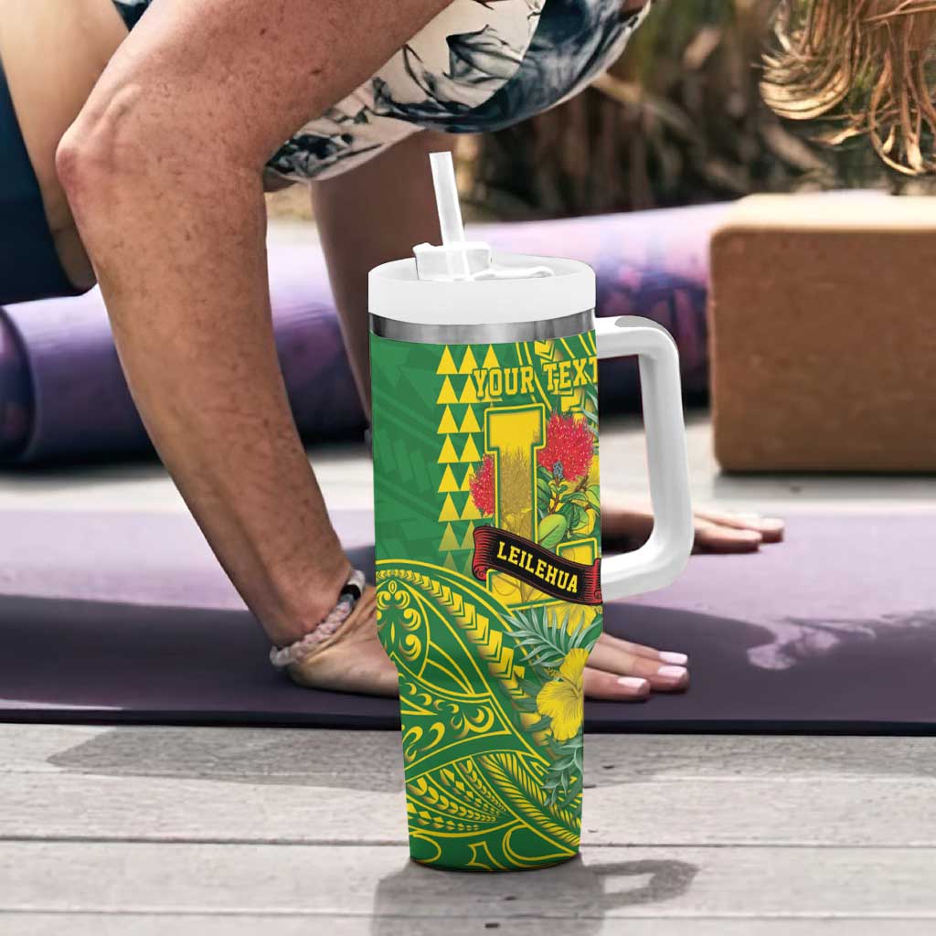 Personalised Hawaii Leilehua High School Tumbler With Handle Tribal Tattoo With Hibiscus Flowers