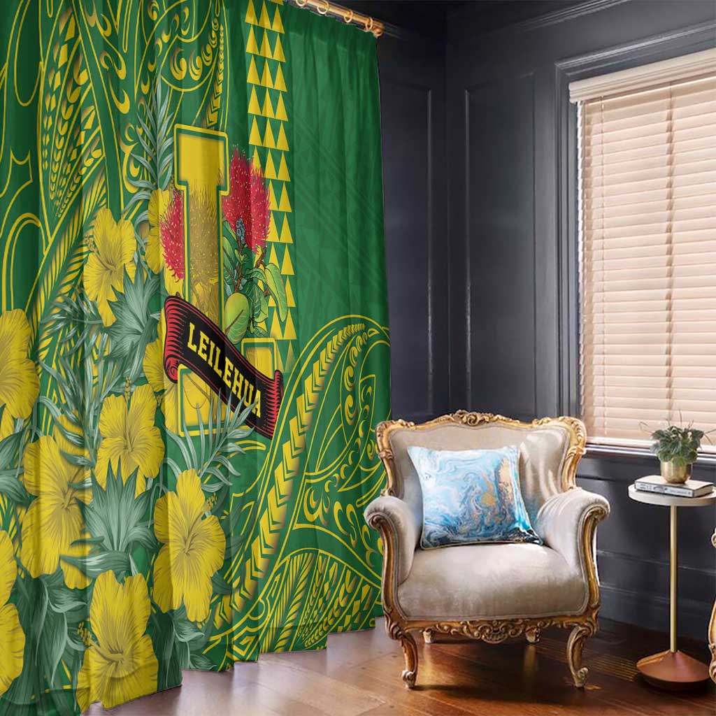 Hawaii Leilehua High School Window Curtain Tribal Tattoo With Hibiscus Flowers