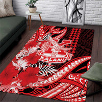 Hawaii Kalani High School Area Rug Tribal Tattoo With Hibiscus Flowers