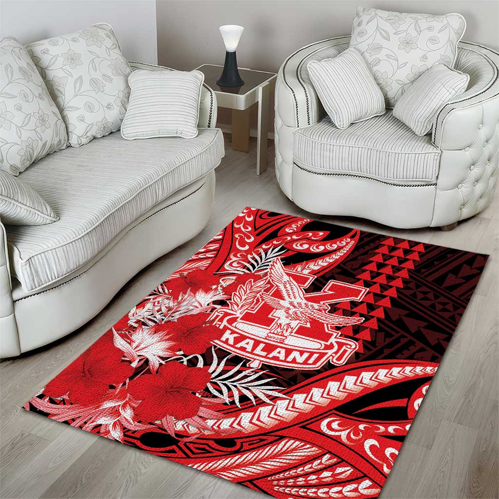 Hawaii Kalani High School Area Rug Tribal Tattoo With Hibiscus Flowers