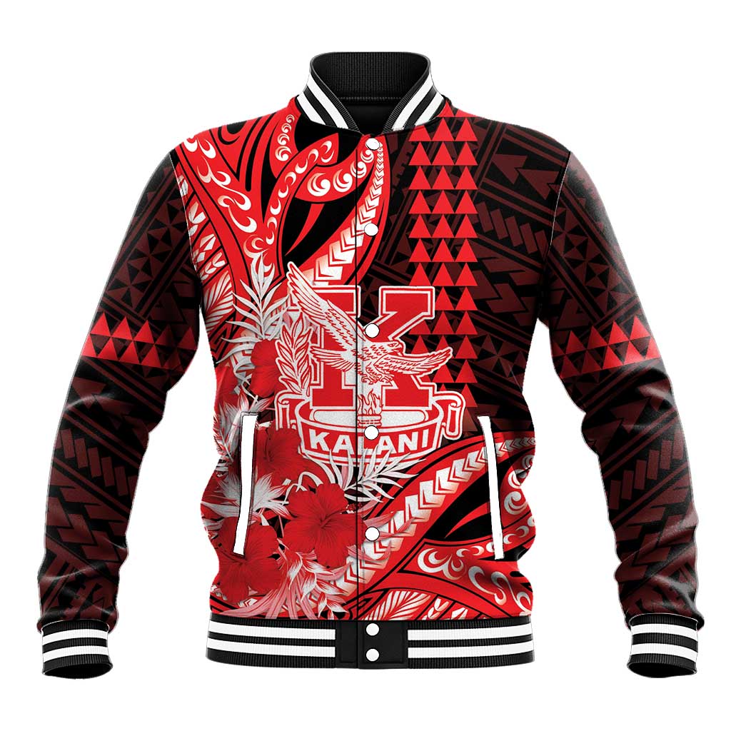 Personalised Hawaii Kalani High School Baseball Jacket Tribal Tattoo With Hibiscus Flowers