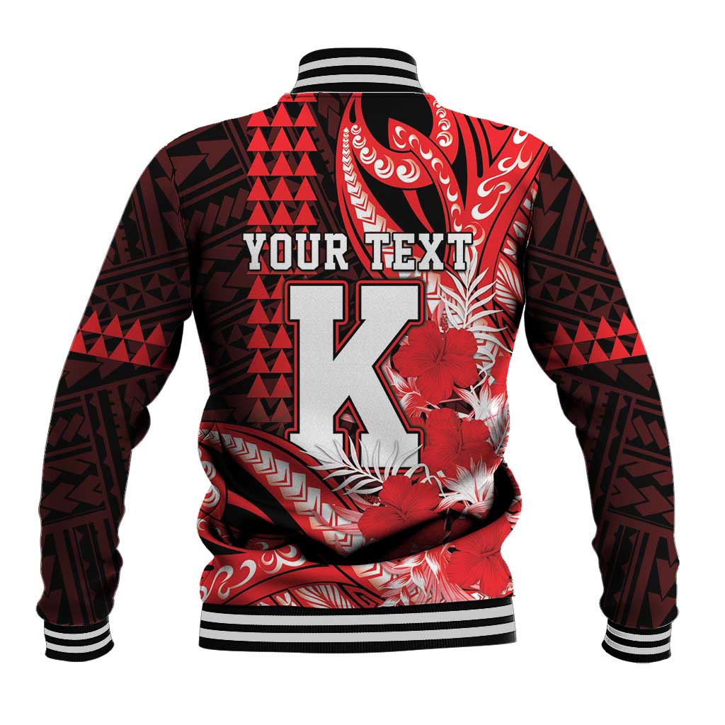 Personalised Hawaii Kalani High School Baseball Jacket Tribal Tattoo With Hibiscus Flowers
