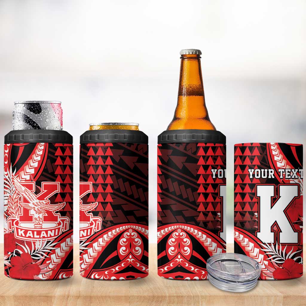 Personalised Hawaii Kalani High School 4 in 1 Can Cooler Tumbler Tribal Tattoo With Hibiscus Flowers