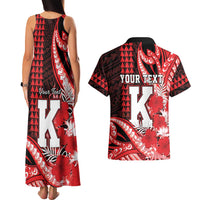 Personalised Hawaii Kalani High School Couples Matching Tank Maxi Dress and Hawaiian Shirt Tribal Tattoo With Hibiscus Flowers LT05 - Polynesian Pride