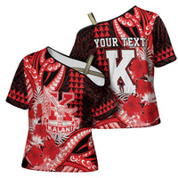 Personalised Hawaii Kalani High School Cross Shoulder Shirt Tribal Tattoo With Hibiscus Flowers
