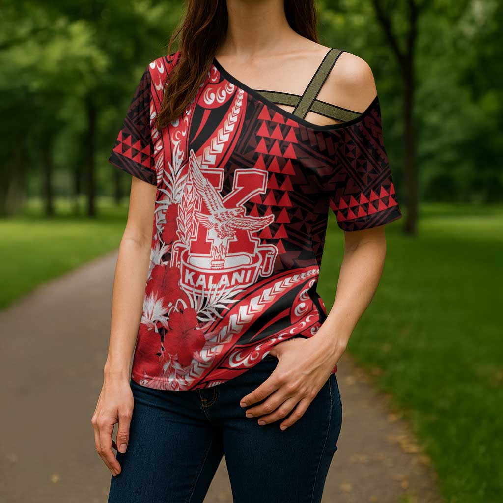 Personalised Hawaii Kalani High School Cross Shoulder Shirt Tribal Tattoo With Hibiscus Flowers