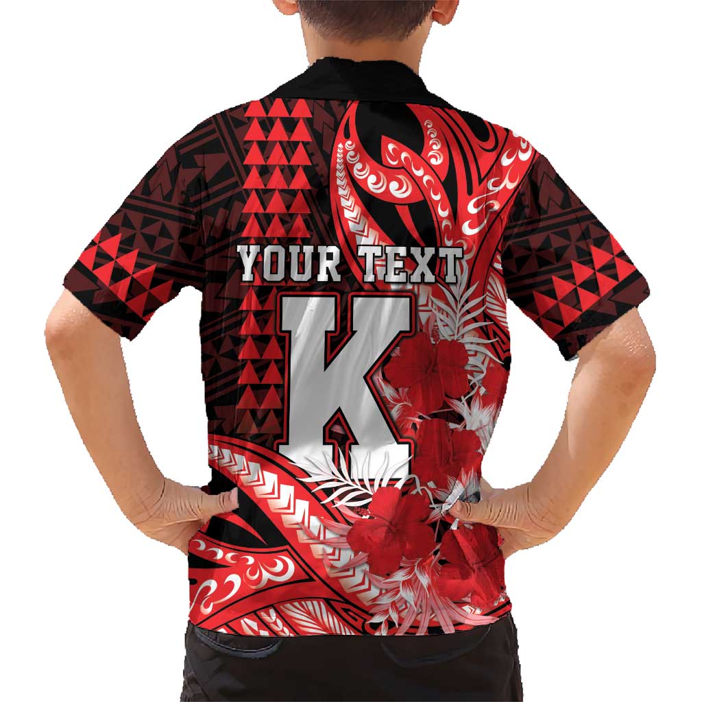 Personalised Hawaii Kalani High School Family Matching Long Sleeve Bodycon Dress and Hawaiian Shirt Tribal Tattoo With Hibiscus Flowers LT05 - Polynesian Pride