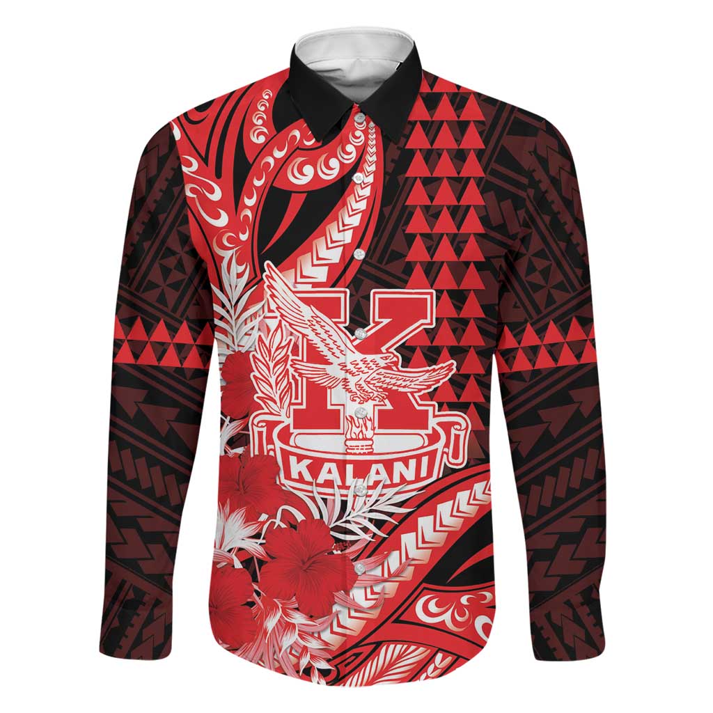 Personalised Hawaii Kalani High School Family Matching Mermaid Dress and Hawaiian Shirt Tribal Tattoo With Hibiscus Flowers LT05 Dad's Shirt - Long Sleeve Red - Polynesian Pride