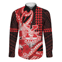 Personalised Hawaii Kalani High School Family Matching Off Shoulder Maxi Dress and Hawaiian Shirt Tribal Tattoo With Hibiscus Flowers LT05 Dad's Shirt - Long Sleeve Red - Polynesian Pride