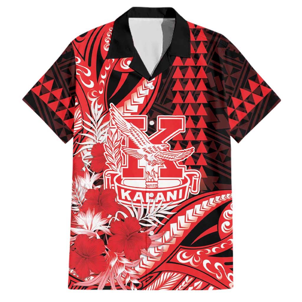 Personalised Hawaii Kalani High School Family Matching Off Shoulder Short Dress and Hawaiian Shirt Tribal Tattoo With Hibiscus Flowers LT05 Dad's Shirt - Short Sleeve Red - Polynesian Pride