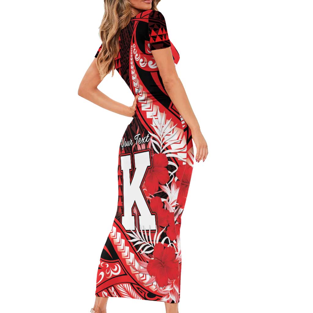 Personalised Hawaii Kalani High School Family Matching Short Sleeve Bodycon Dress and Hawaiian Shirt Tribal Tattoo With Hibiscus Flowers LT05 - Polynesian Pride