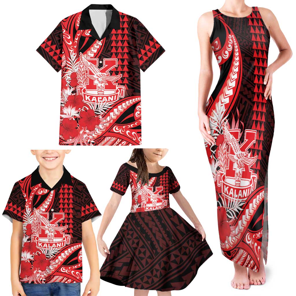 Personalised Hawaii Kalani High School Family Matching Tank Maxi Dress and Hawaiian Shirt Tribal Tattoo With Hibiscus Flowers LT05 - Polynesian Pride