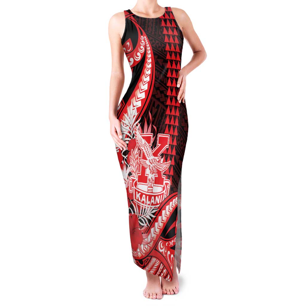 Personalised Hawaii Kalani High School Family Matching Tank Maxi Dress and Hawaiian Shirt Tribal Tattoo With Hibiscus Flowers LT05 Mom's Dress Red - Polynesian Pride