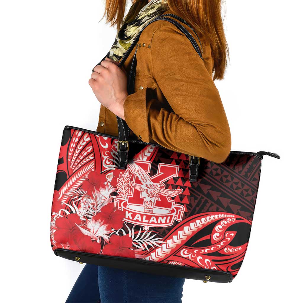 Hawaii Kalani High School Leather Tote Bag Tribal Tattoo With Hibiscus Flowers