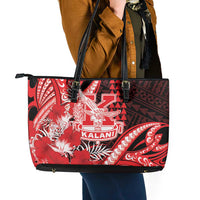Hawaii Kalani High School Leather Tote Bag Tribal Tattoo With Hibiscus Flowers