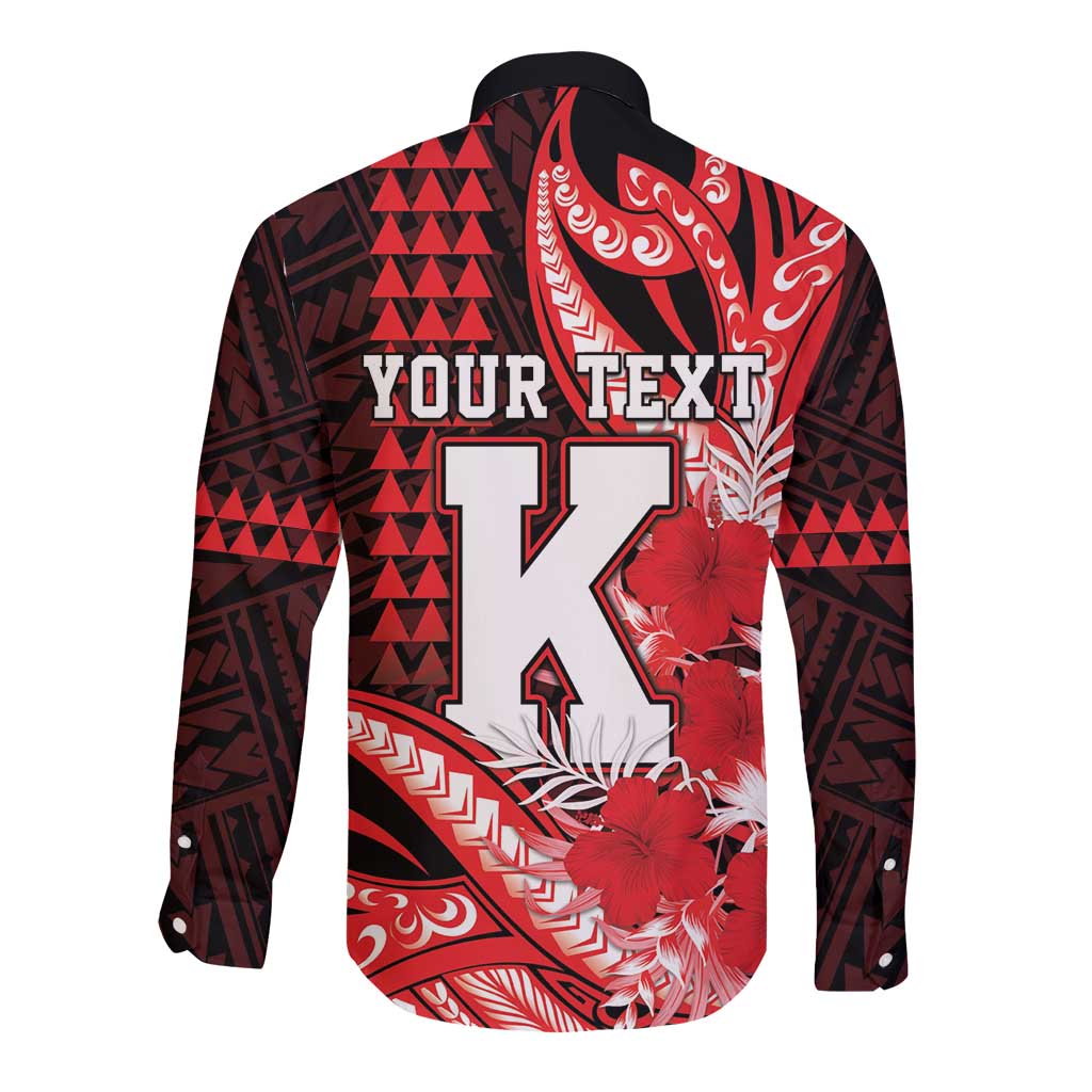 Personalised Hawaii Kalani High School Long Sleeve Button Shirt Tribal Tattoo With Hibiscus Flowers
