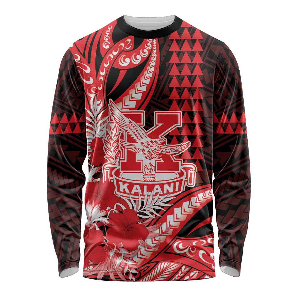 Personalised Hawaii Kalani High School Long Sleeve Shirt Tribal Tattoo With Hibiscus Flowers