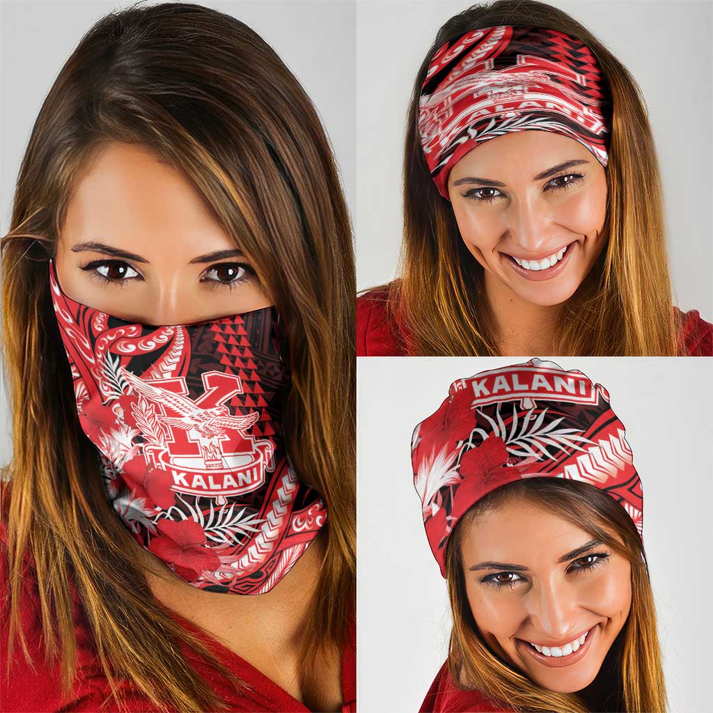 Hawaii Kalani High School Neck Gaiter Tribal Tattoo With Hibiscus Flowers