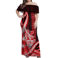 Personalised Hawaii Kalani High School Off Shoulder Maxi Dress Tribal Tattoo With Hibiscus Flowers