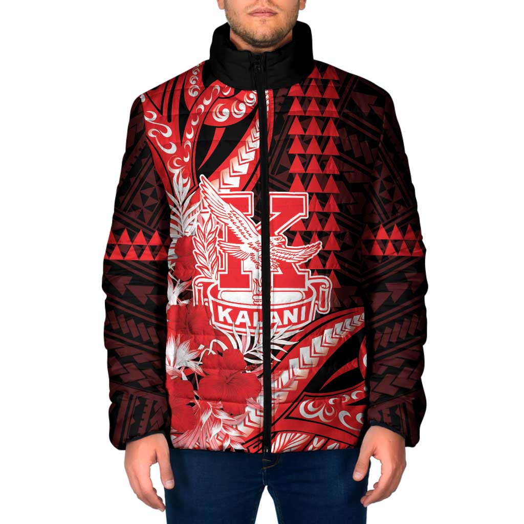 Personalised Hawaii Kalani High School Padded Jacket Tribal Tattoo With Hibiscus Flowers