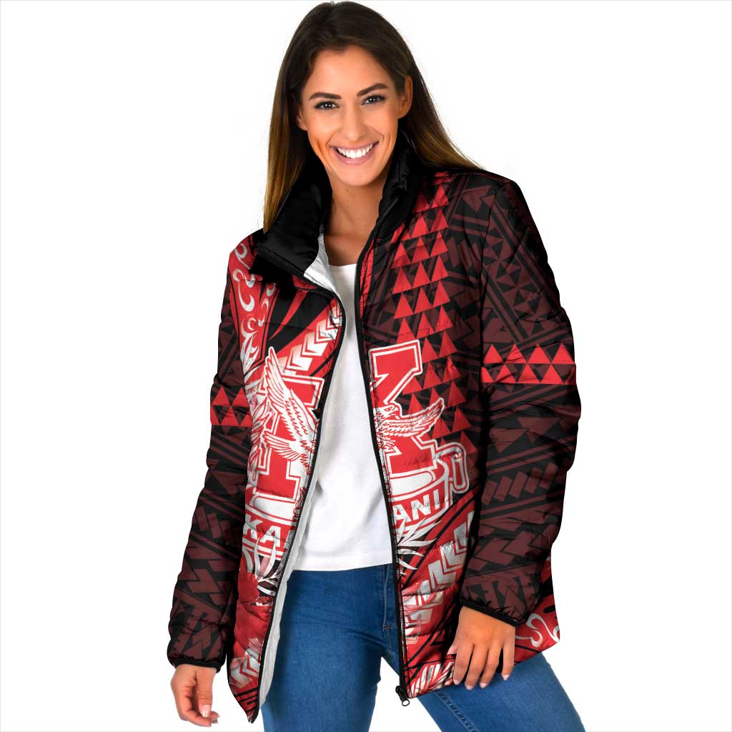 Personalised Hawaii Kalani High School Padded Jacket Tribal Tattoo With Hibiscus Flowers