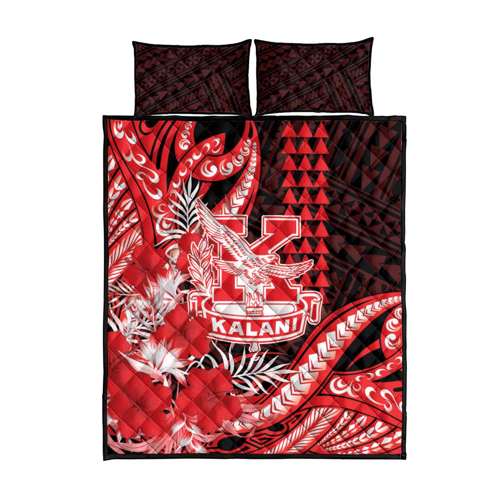 Hawaii Kalani High School Quilt Bed Set Tribal Tattoo With Hibiscus Flowers